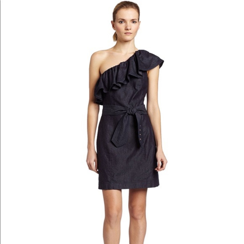 Trina Turk denim one-shoulder dress
